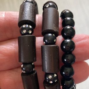Ghanaian Bracelets. Set of 3. Black with brass and rhinestone details.